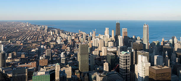 aérea de vista panorámica de los edificios de chicago (xxl - chicago skyline antenna panoramic fotografías e imágenes de stock