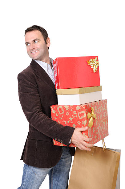 hombre con regalos - male1 fotografías e imágenes de stock