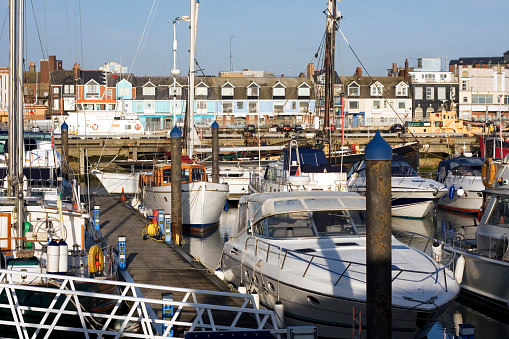 Busy marina, Lowestoft, Suffolk, UK.