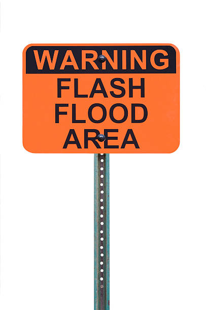 istock Posted orange warming flash flood area sign 174622430