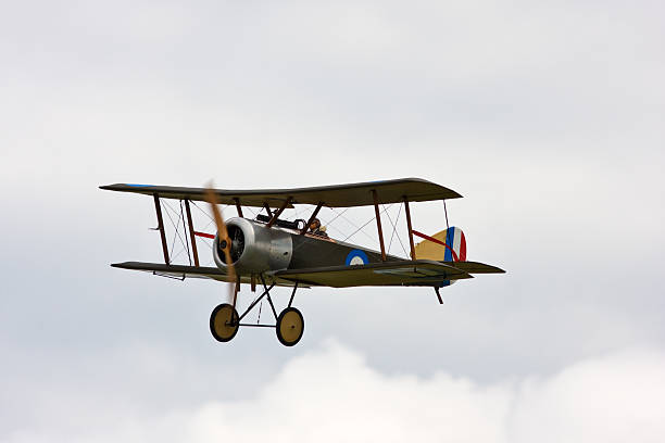 Sopwith Snipe British biplane fighter aircraft Biplane is a fixed-wing aircraft with two main wings stacked one above the other. The first aircraft to fly, the Wright Flyer, used a biplane wing arrangement, as did most aircraft in the early years of aviation. British First World War single-seat biplane fighter aircraft. The Sopwith 7F.1 Snipe was a British single-seat biplane fighter of the Royal Air Force (RAF). stunt airplane airshow air vehicle stock pictures, royalty-free photos & images