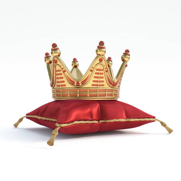 istock Golden crown with red gemstones  on pillow 3D 1746237324