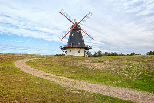 Historic windmill on a hill at the village of Sønderho on Danish North Sea island of Fanø