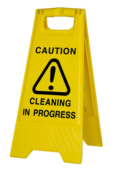istock Yellow caution cleaning sign on white background 174625966