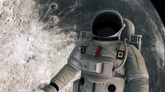 Astronaut Standing On Moon Facing Towards Camera
