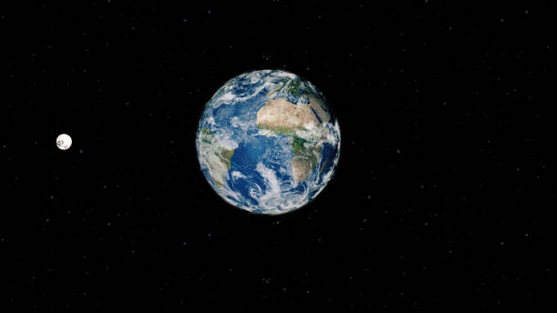 planet earth and moon. Images used to compose provided by NASA.