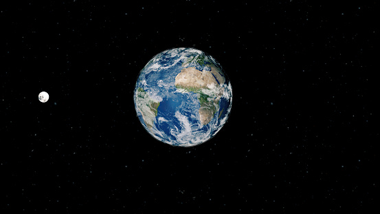 planet earth and moon. Images used to compose provided by NASA.