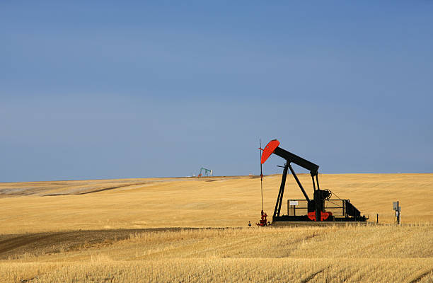 istock Red Pumpjack on Oilfield in Texas 174626956