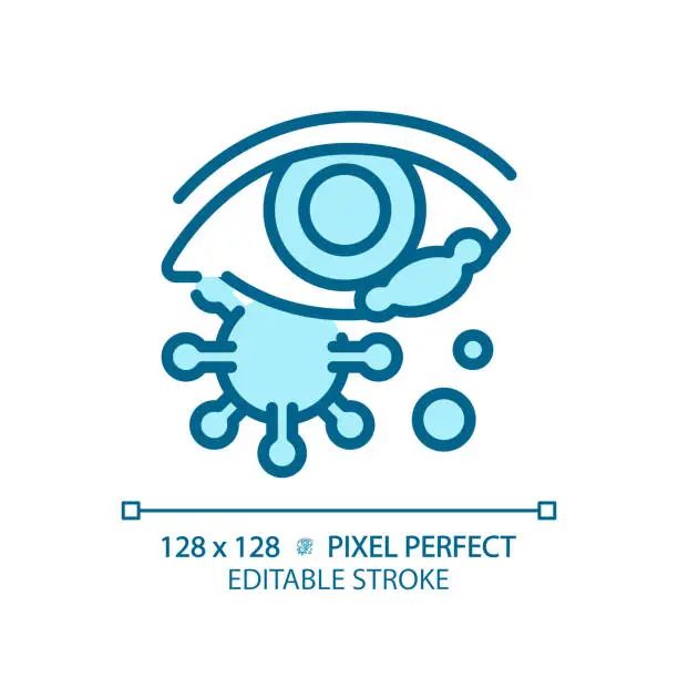 Vector illustration of 2D customizable simple thin linear blue eye infection icon