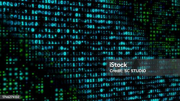 Bright Blue Binary Code Background With Blur Effect Stock Illustration ...