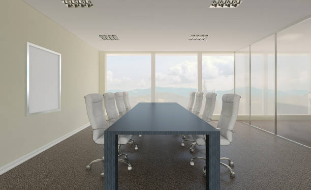 istock Open space office interior with like conference room. Mockup. 3D rendering.. Mockup.   Empty paintings 1746276705