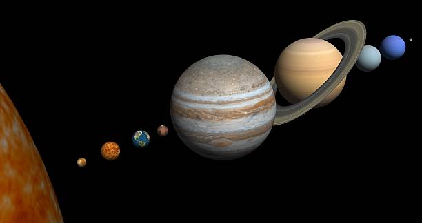 Solar System 3d render.  Solar system  isolated on black background. jupiter stock pictures, royalty-free photos & images