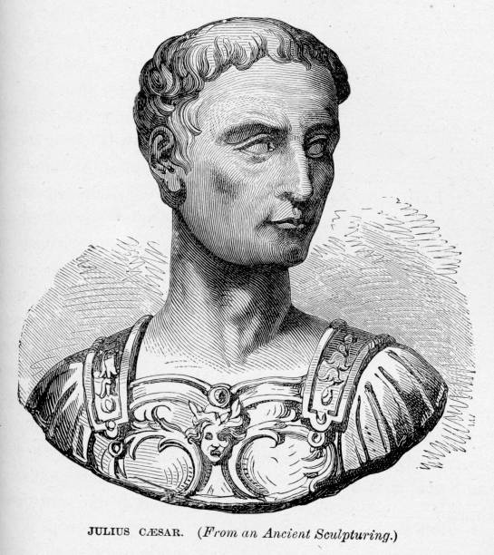Julius Caesar "Vintage engraving of the Roman General and leader Julius Caesar.  Ebgraving from 1882, photo by D Walker" julius caesar bust stock illustrations