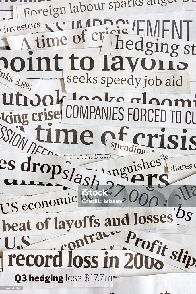 As Crises financeiras internacionais. Colagem de títulos de jornais. - Royalty-free Primeira Página de Jornal Foto de stock