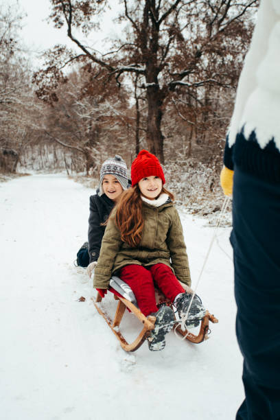istock Mother pulling her children with sledge and having fun on the snow in the winter 1746281750