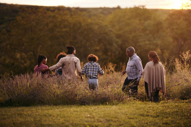 istock Black extended family spending a day in lavender field. 1746285789