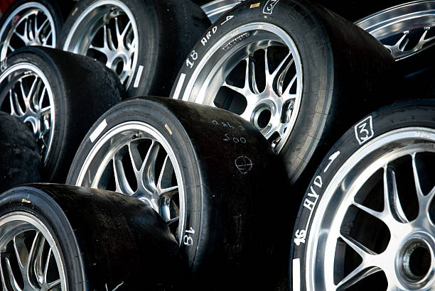 istock Racing tyres on alloy 174628953