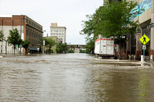 Flooded streets of an inner-city stock photo