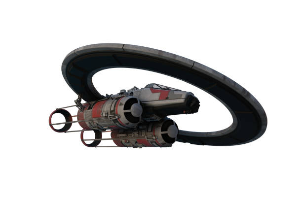 Sci-Fi fantasy space ship in flight viewed from below front. 3D rendering.