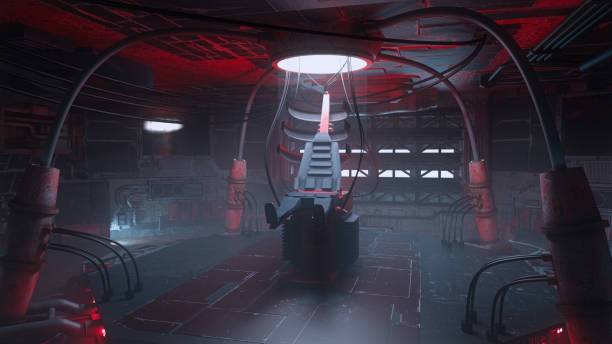 istock Alien abduction examination chair in a dark sinister space ship. 3D rendering. 1746297452