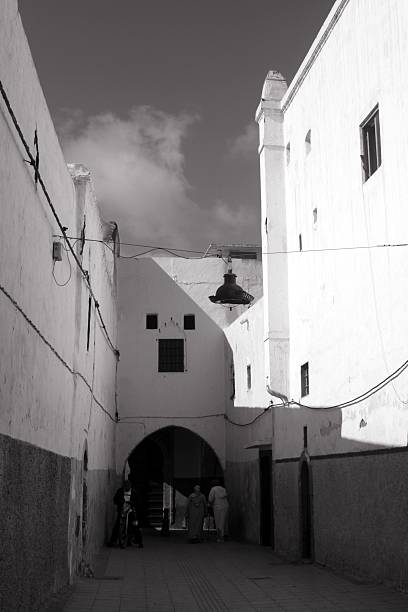 Dark alley in the Medina of Rabat. Morocco. Black and white.