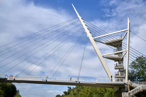 istock Viewing platforms on the cable-stayed bridge over the Warta River in Owinska 1746300257