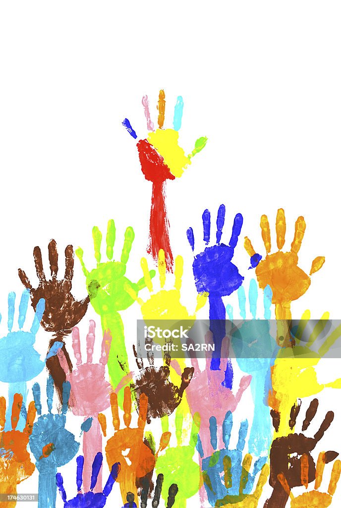 handprints multicolore - Foto stock royalty-free di Bianco