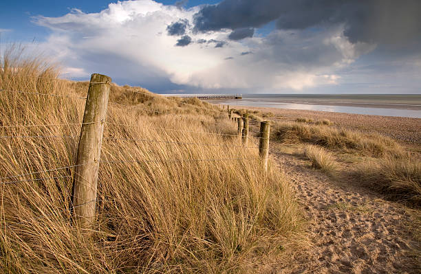 Moody skies over the Sussex coast, England. This is West Beach, Littlehampton.