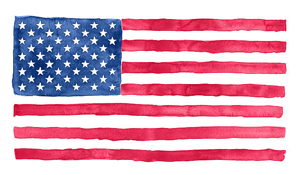 bandeira americana em aquarela - american flag fourth of july watercolor painting painted image - fotografias e filmes do acervo