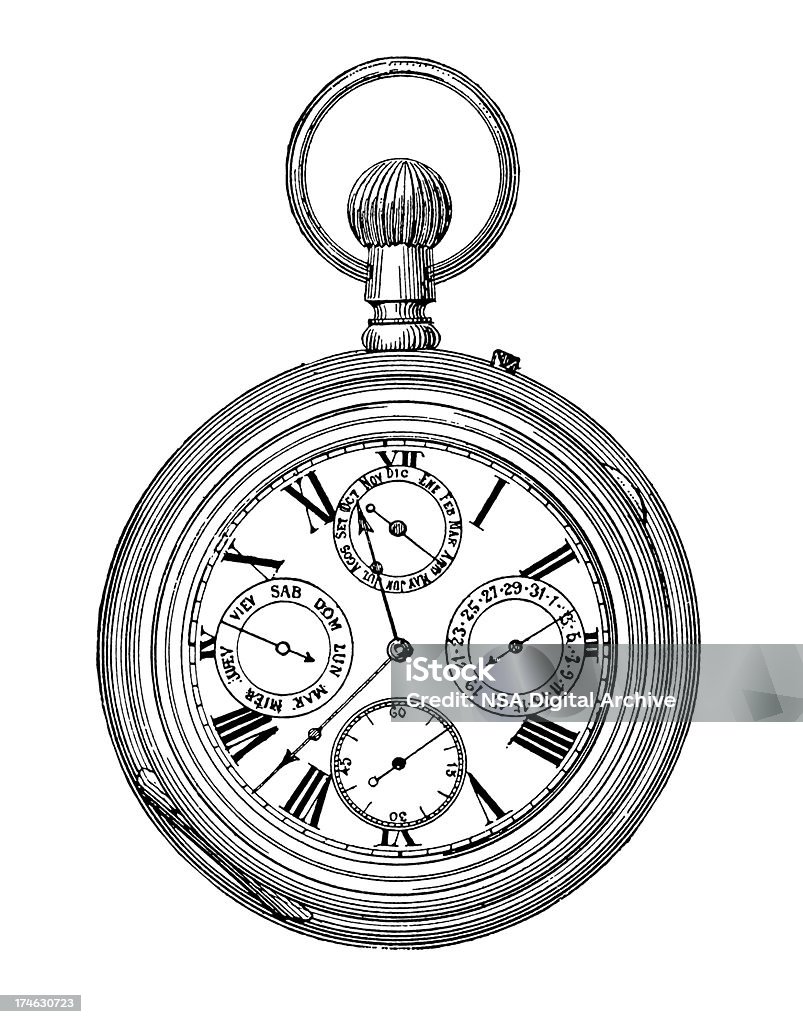 Orologio antico isolato su bianco - Illustrazione stock royalty-free di Antico - Vecchio stile