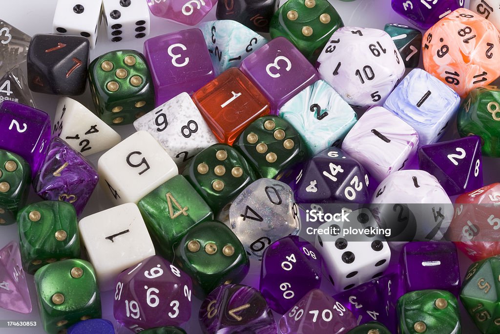 Polyhedral Dice An assortment of polyhedral dice. Dice like this are used to play roleplaying games. Chance Stock Photo