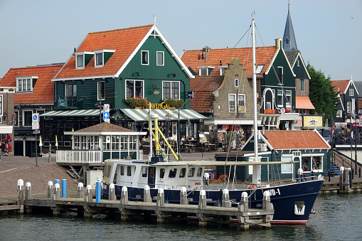 Netherlands. Volendam. October 10, 2023. A view from the ferry of the historical fishermen village Volendam