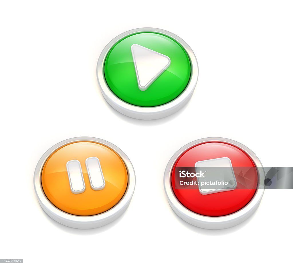 play , stop , pause buttons "play, pause and stop buttons - 3D rendered icons..Standing Round icons.." Circle Stock Photo