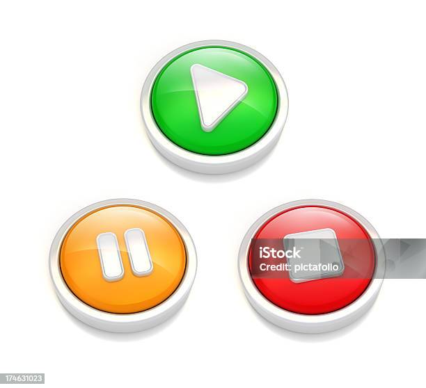 Play Stop Pause Buttons Stock Photo - Download Image Now - Circle, Green Color, Play Button