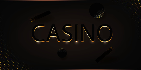Gold sparkles on a black background with the inscription casino. Casino or gambling concept. Game sign