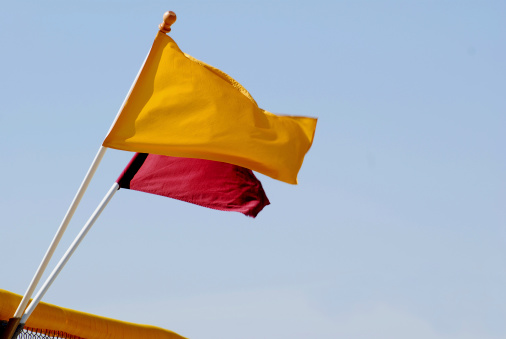 Two generic flags flapping in the wind.