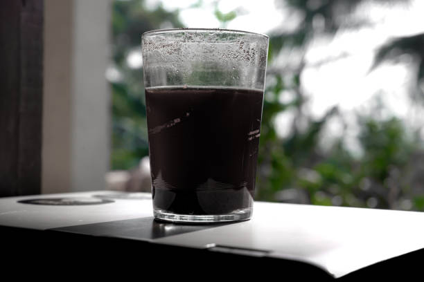 a glass of black coffee in the morning - black coffee coffee single object drink imagens e fotografias de stock