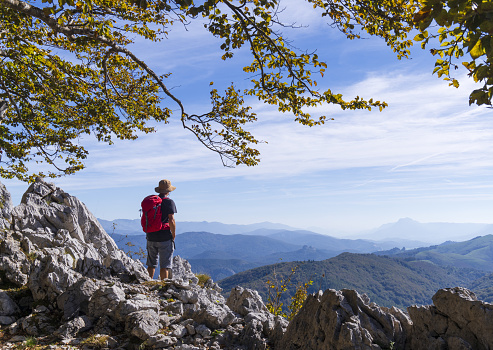 Man at the viewpoint of San Adri?n in the Aizkorri-Aratz Natural Park, Euskadi