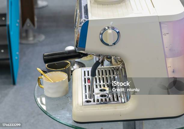 Modern Coffee Machine And Cup Stock Photo - Download Image Now - Arabica Coffee - Drink, Automatic, Bar - Drink Establishment