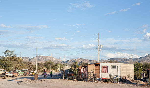 poverty in mexico "a late afternoon scene in near Lapaz, Baja California Sur, Mexico. A part of town that is very poor." poverty mexico environment slum stock pictures, royalty-free photos & images