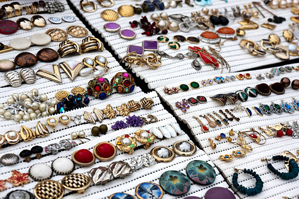 istock Various old preloved earrings for sale. Flea market. 174633497