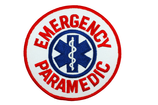 Patch worn by an emergency paramedic.  Isolated on white with clipping path.