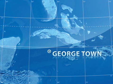 Topographic Map with a marker at the city of George Town, Cayman Islands. 3D Rendering with accurate longitude and latitude. Very high resolution available! High quality relief structure!