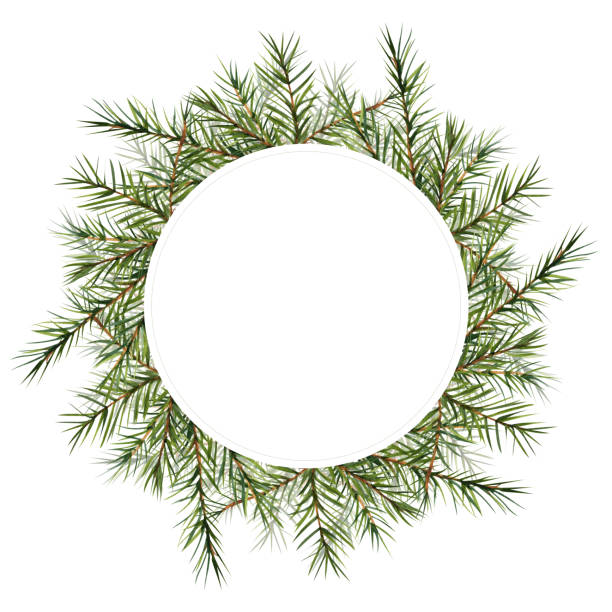 istock Fir branches. Wreath made of forest branches. Watercolor illustration. For design of cards, banner, textiles. Isolated white background 1746343613