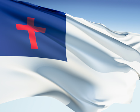 Christian flag waving in the wind. Elaborate rendering including motion blur and even a fabric texture (visible at 100%).