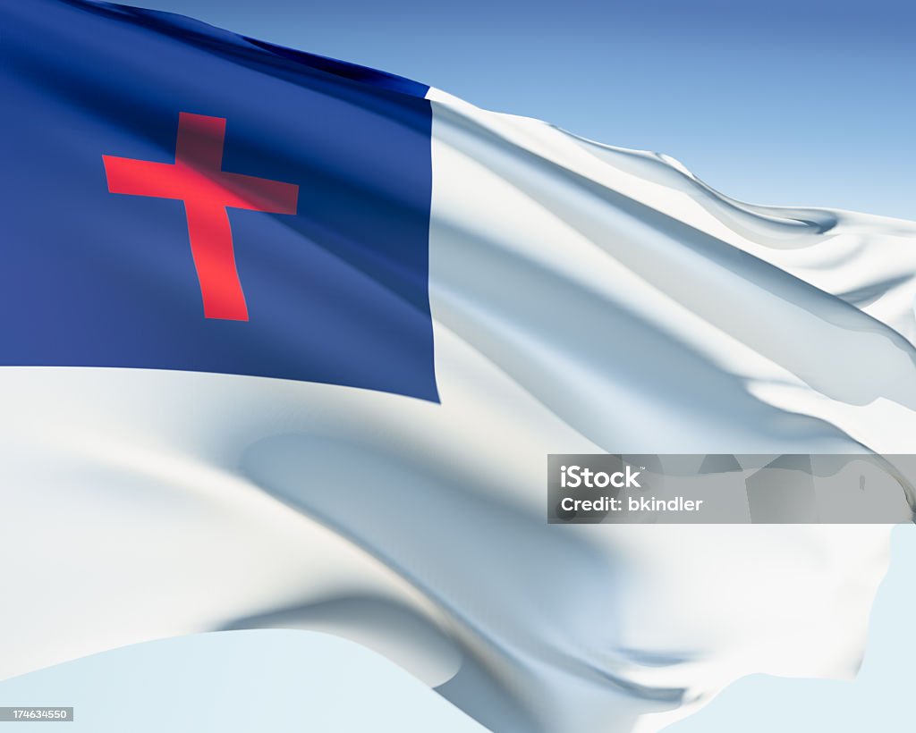 Flag of Christianity Christian flag waving in the wind. Elaborate rendering including motion blur and even a fabric texture (visible at 100%). Christianity Stock Photo