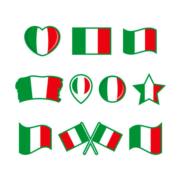 Italy flag icon set vector isolated on a white background Italian Flag graphic design element. Flag of Italy symbols collection. Set of Italy flag icons in flat style italy flag drawing stock illustrations