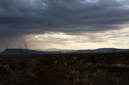 Dark Clouds Move Into The Desert Valley In Big Bend National Park