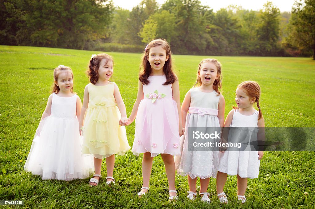 Pięć mała księżniczka dziewczyny w Suknie i Trzymać się za ręce - Zbiór zdjęć royalty-free (2-3 lata)