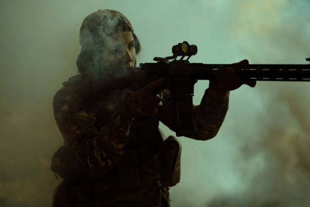 istock Woman in army. Tactical exercise. 1746361697